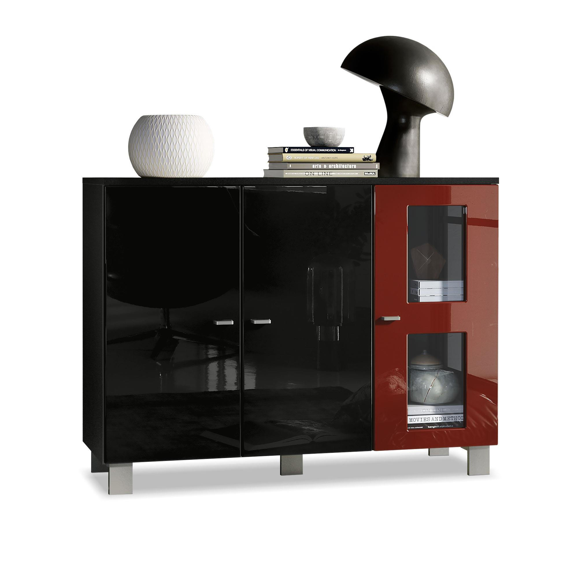 SIDEBOARD Denjo Tür in Bordeaux Hochglanz - Bordeaux, Holzwerkstoff (107/81/35cm) - Vladon