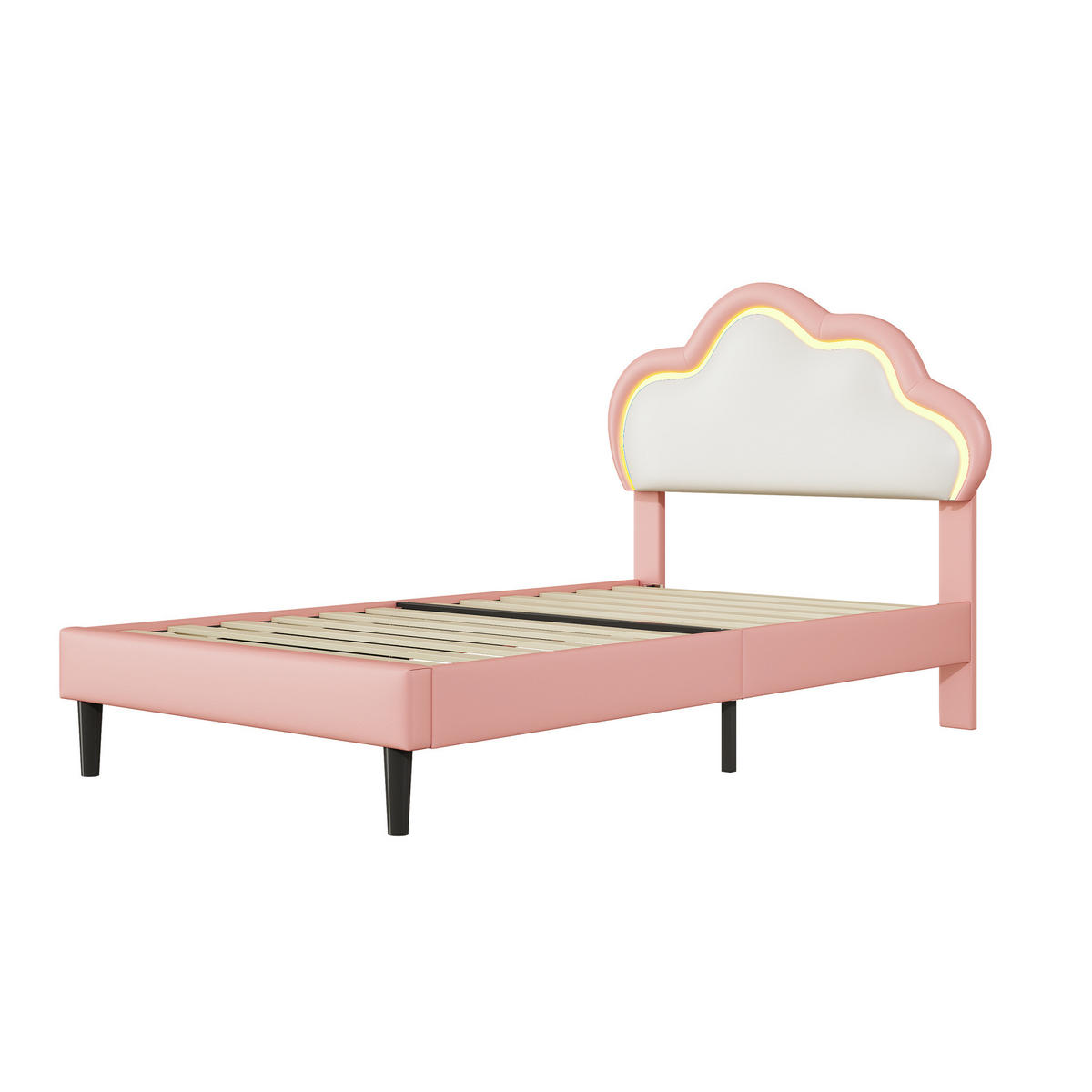 POLSTERBETT Modern mit RGB-LED & Wolken-Kopfteil 90/200 cm PU-Leder Weiß/Rosa - Pink, Textil (90/200cm) - Creahappy