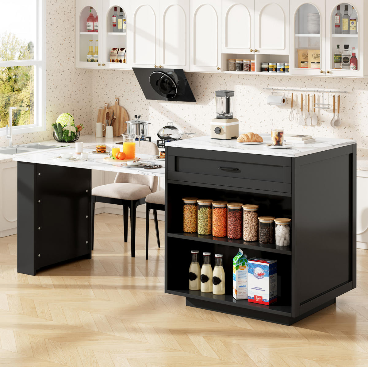 STEHTISCH ausziehbar mit Stauraum 98-204 x 70 x 93,5 cm Schwarz - Schwarz, Holz (70/93.5/204cm) - Beauniv
