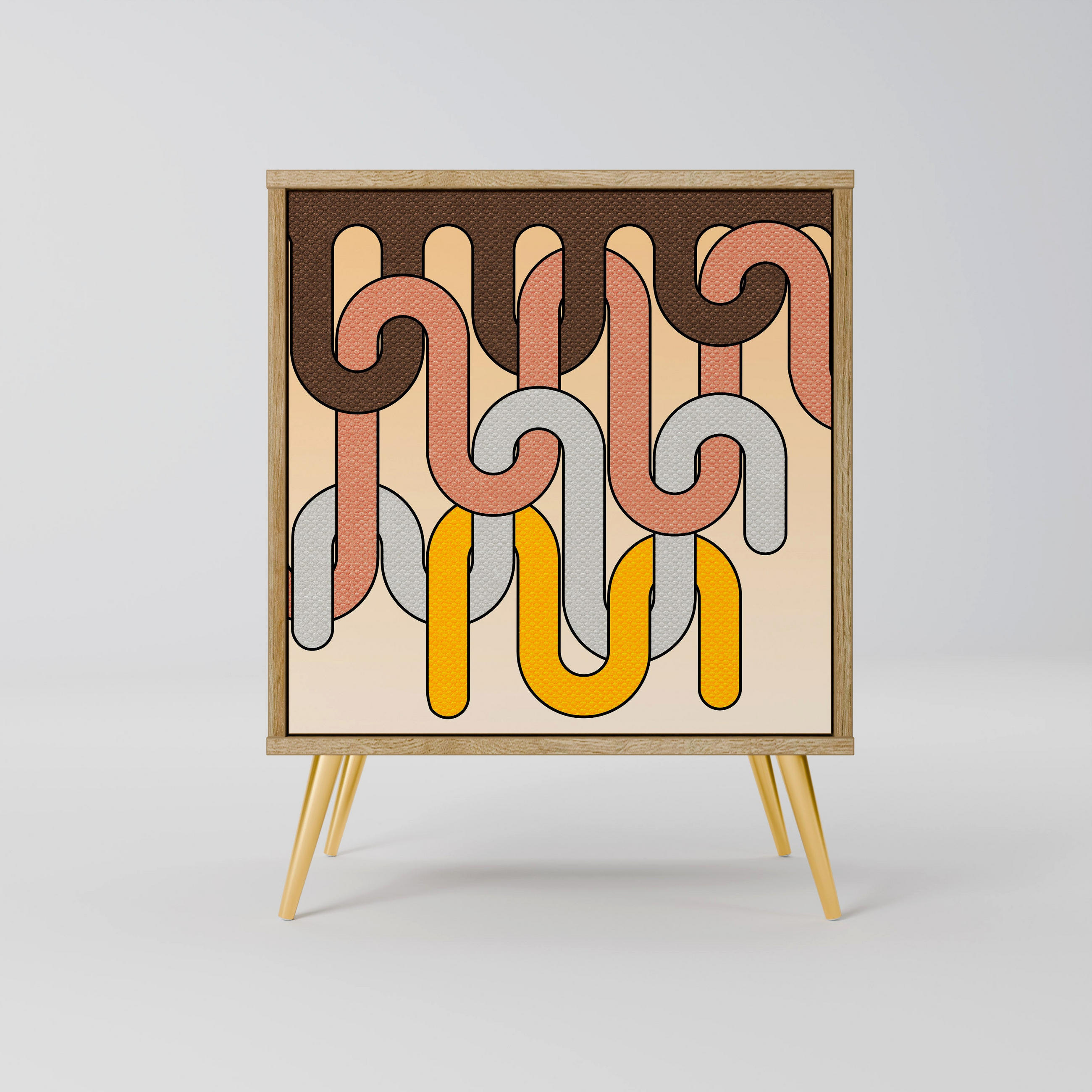 SIDEBOARD COLORFUL STRINGS, Eichefarben, 57,5x42x75,5 cm, Goldfarbene Metallfüße - Eichefarben/Goldfarben, Holzwerkstoff/Metall (57.5/75.5/42cm) - SpaceRebels