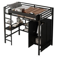 ETAGENBETT 90/200 cm mit Tisch, Kleiderschrank und 5-stufiger Leiter, Schwarz - Weiß, Metall (90/200cm) - Redom