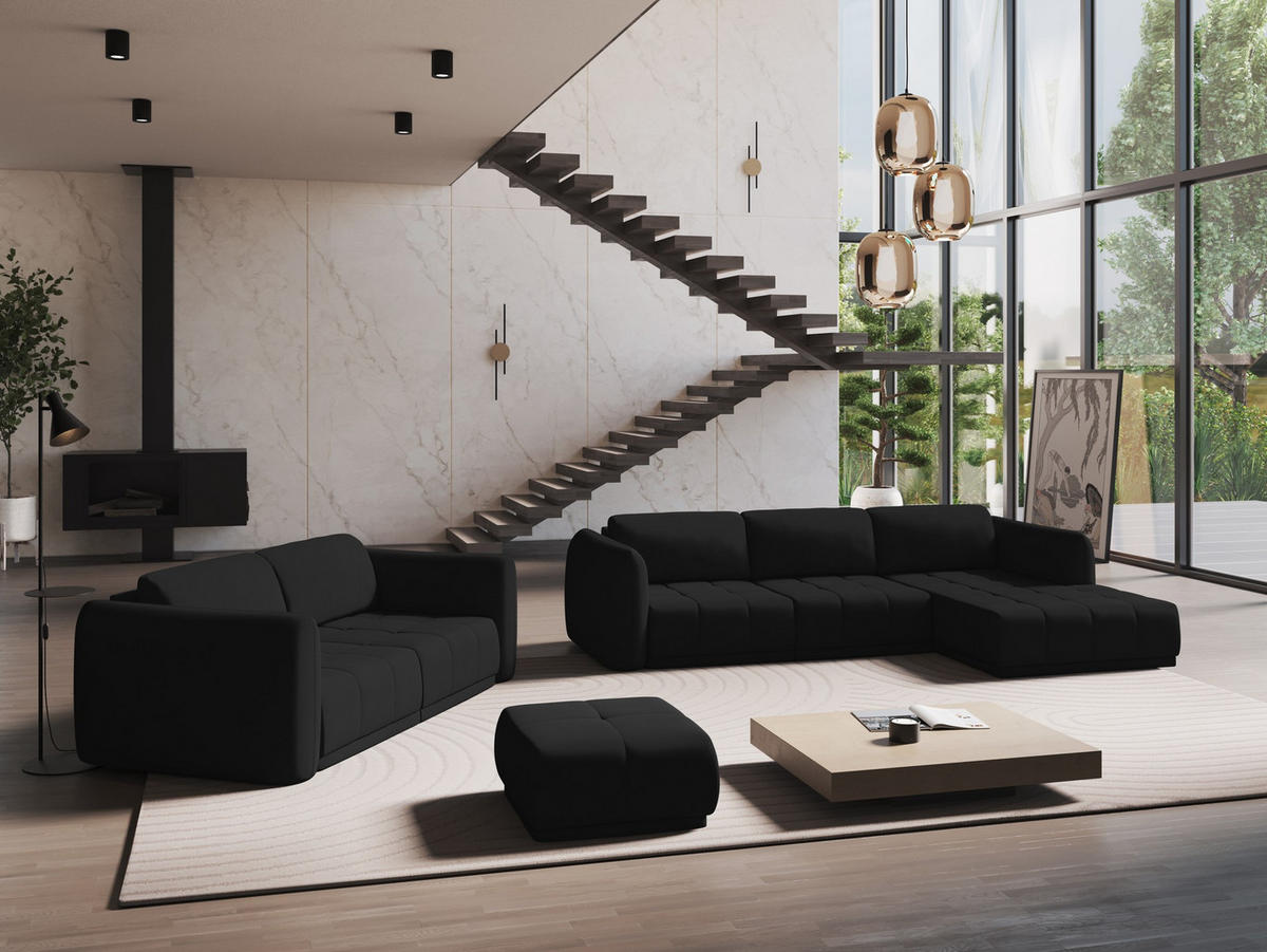 ECKSOFA Rechts Chenille Stoff Schwarz - Schwarz, Kunststoff/Textil (290/170cm) - Makamii