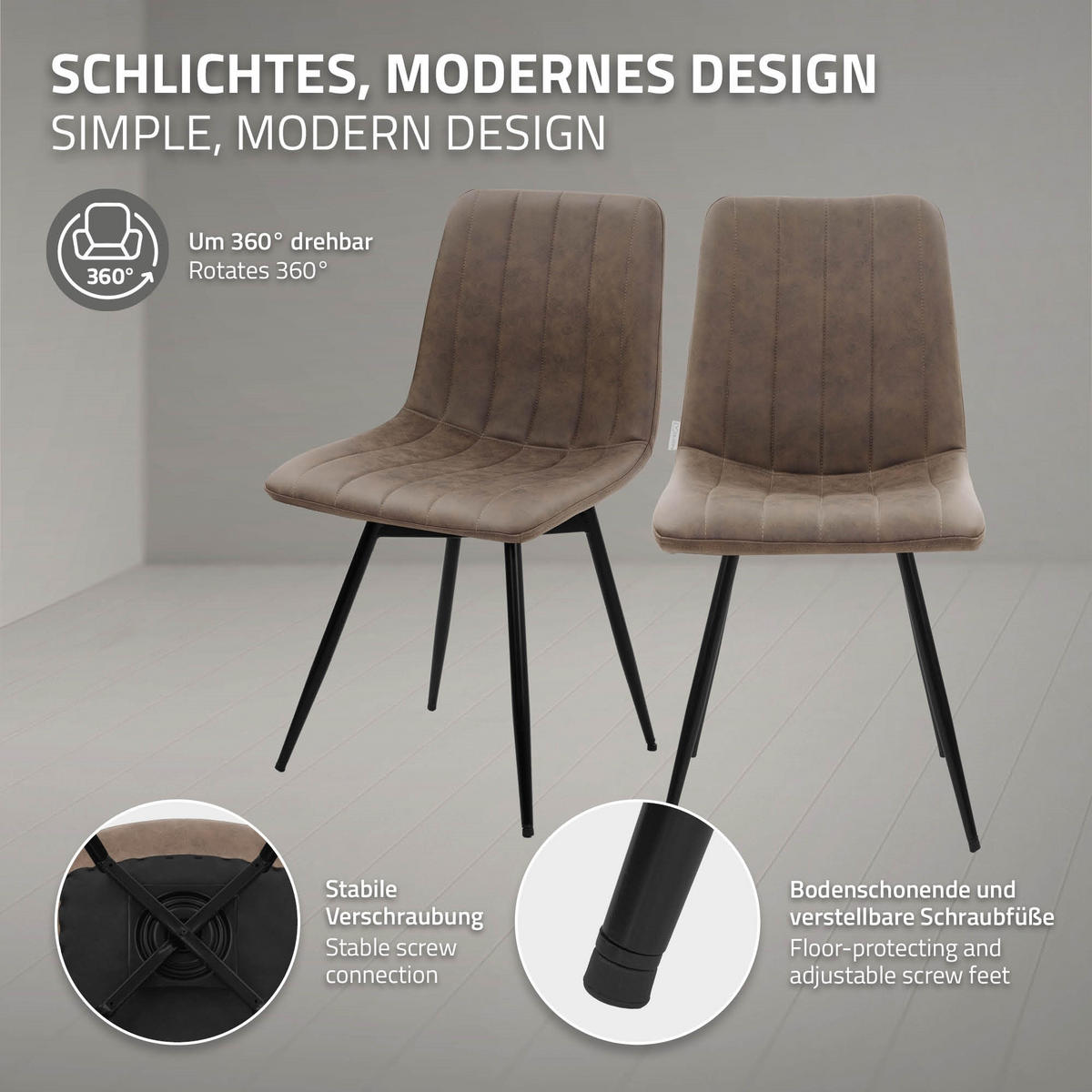 ESSZIMMERSTÜHLE 2er Set drehbar Küchenstühle gepolstert aus Kunstleder Braun - Schwarz/Braun, Textil/Metall (43/81/52cm) - ML-DESIGN