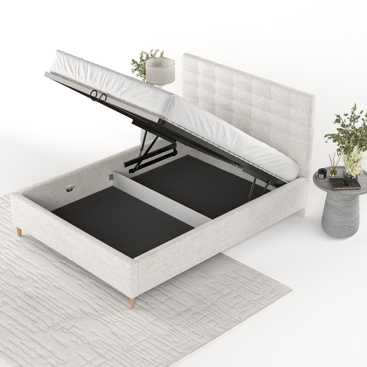 POLSTERBETT Soma 120/200 cm Creme im Neve Stoff - Creme/Naturfarben, Holz/Holzwerkstoff (120/200cm) - AltaBeds