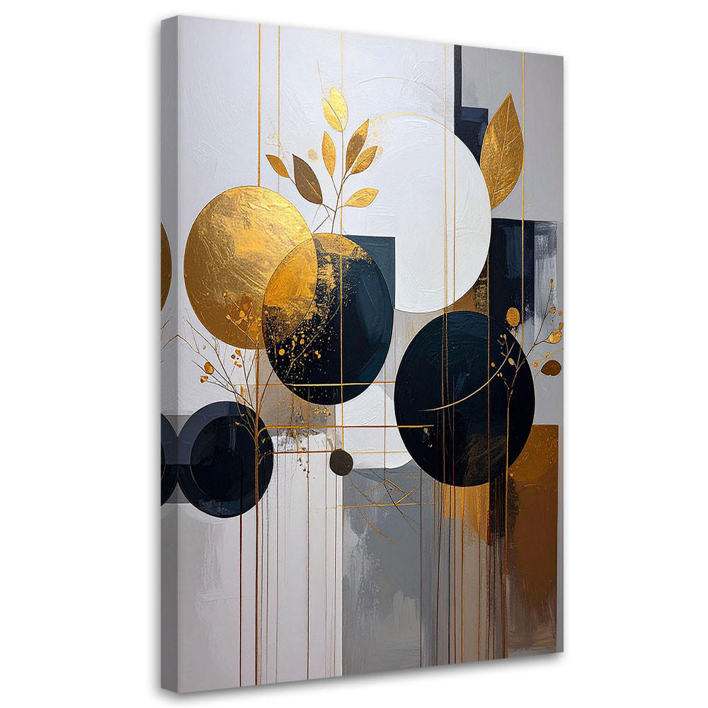 BILD auf Leinwand, Abstraktion: Kreise und Blätter beige-gold - Weiß, Textil (60/90cm) - Feeby