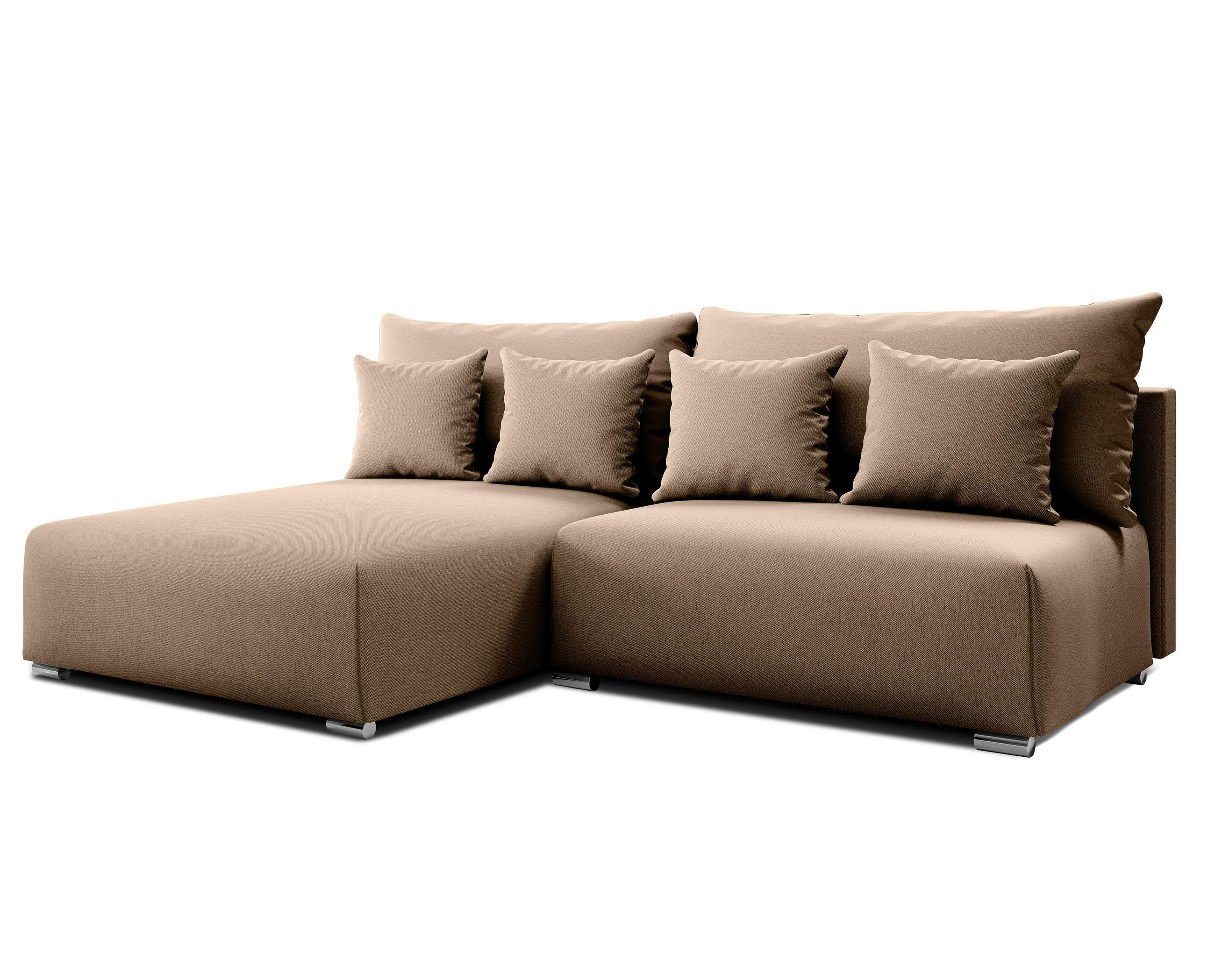ECKSOFA L Form Ederra Beige Stoff 208/190/91 cm – großes Sofa mit Schlaffunktion L - Beige/Silberfarben, Textil/Metall (190/208cm) - AX Living