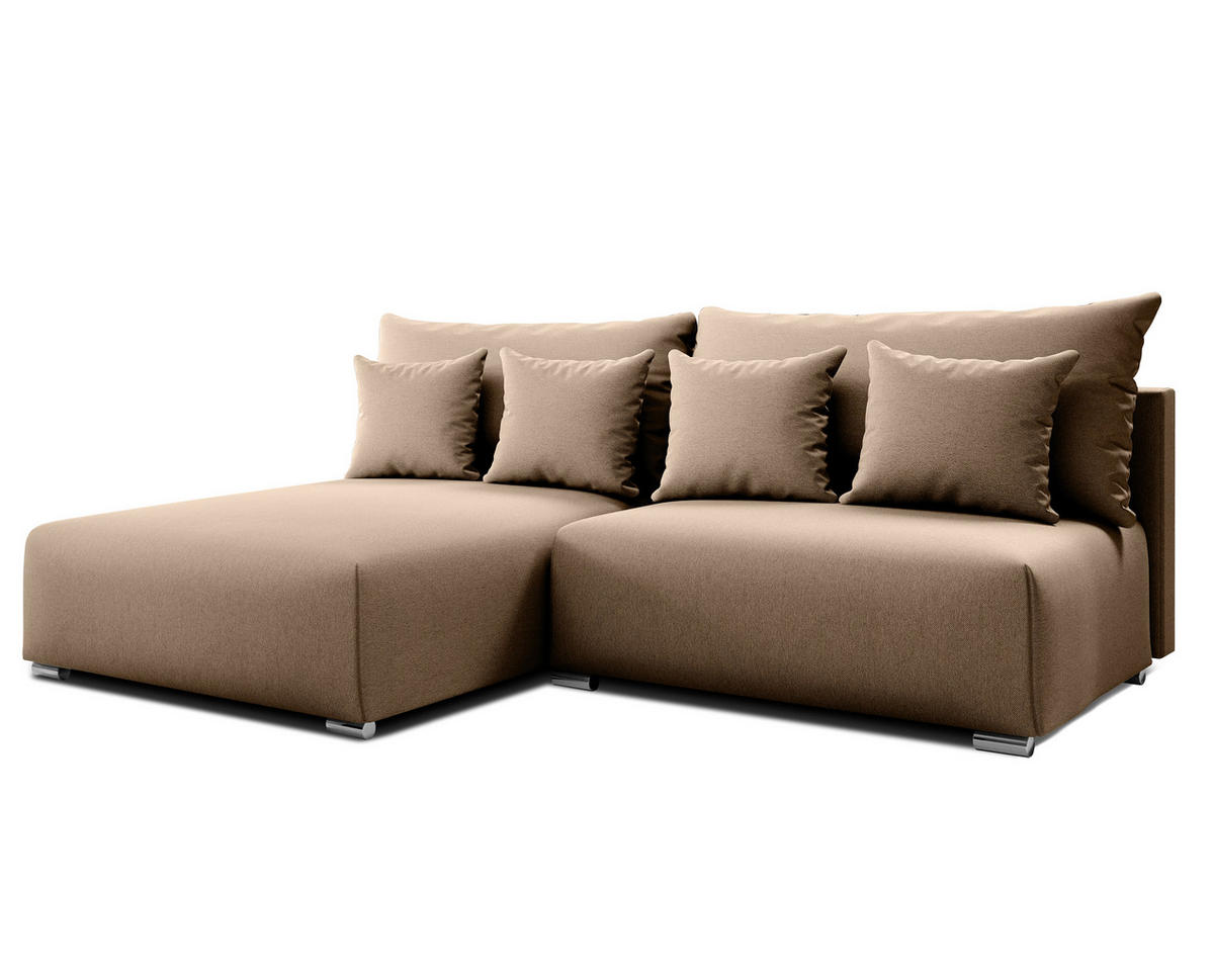 ECKSOFA L Form Ederra Beige Stoff 208/190/91 cm – großes Sofa mit Schlaffunktion L - Beige/Silberfarben, Textil/Metall (190/208cm) - AX Living