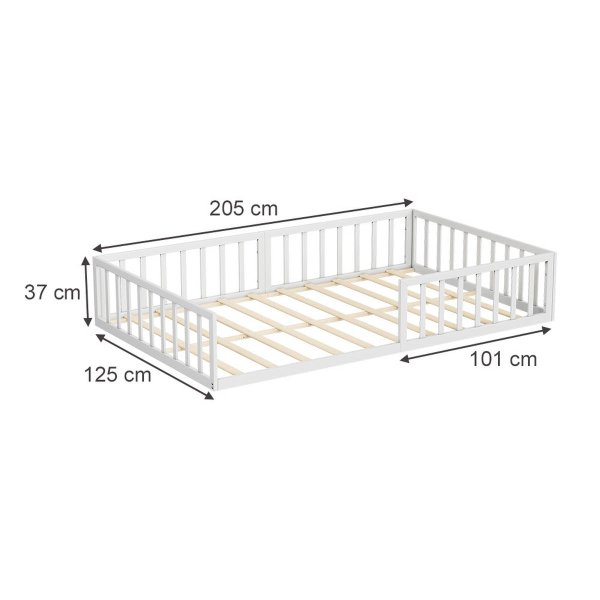 BODENBETT AUS METALL Minno Weiß 205 x 125 cm ohne Matratze - Weiß, Metall - VitaliSpa