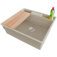 SPÜLBECKEN New York, 2-er set Beige 58/53 cm 1 Becken + Ablauf-Set + Küchenzubehörset ab 60er Unterschrank - Chromfarben/Beige, Kunststoff (58/20/53cm) - Primagran