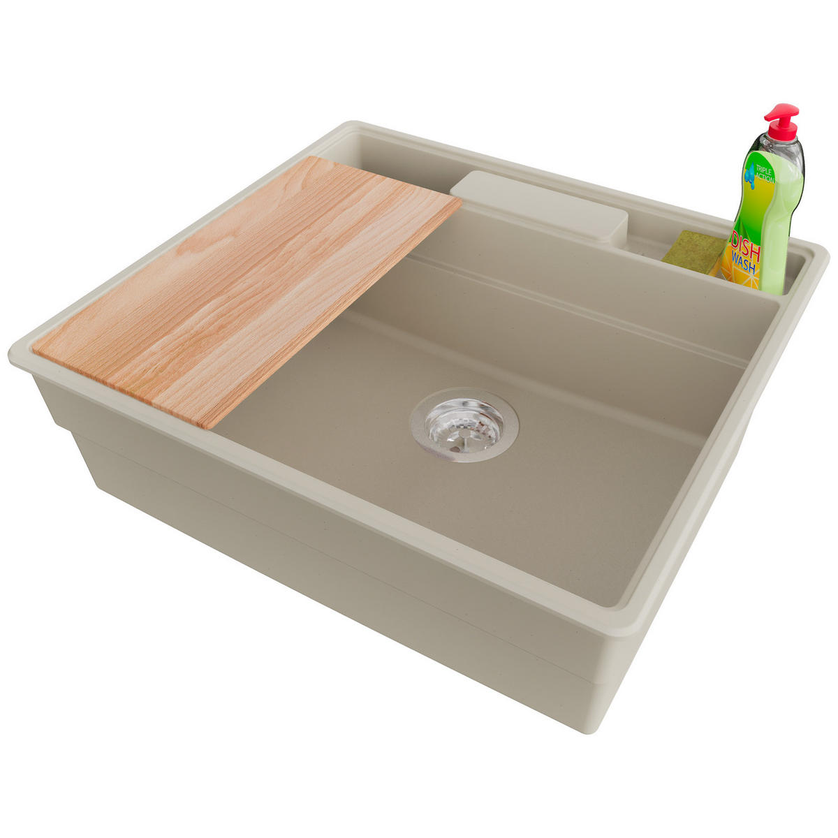 SPÜLBECKEN New York, 2-er set Beige 58/53 cm 1 Becken + Ablauf-Set + Küchenzubehörset ab 60er Unterschrank - Chromfarben/Beige, Kunststoff (58/20/53cm) - Primagran