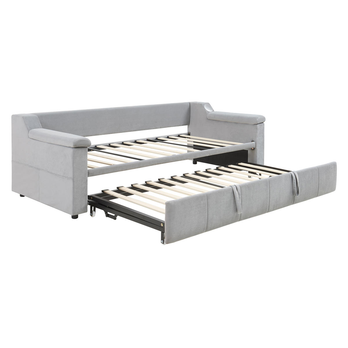 POLSTERBETT 90/180X190 cm Mit USB-Ladeanschluss in Samtstoff，Hellgrau - Hellgrau, Textil (90/190cm) - KOMHTOM