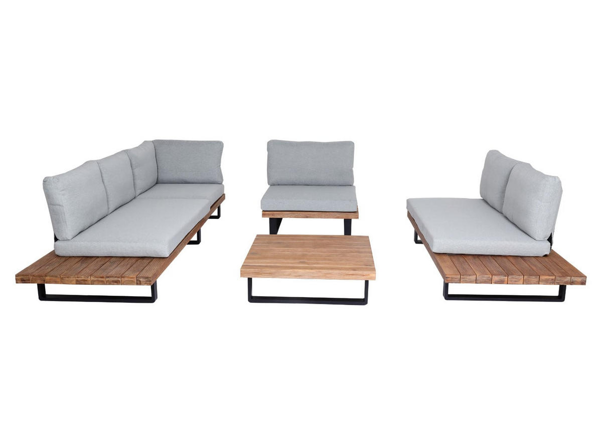 GARTENGARNITUR mit Sessel Hellbraun Hellgrau - Braun, Holz - PROREGAL