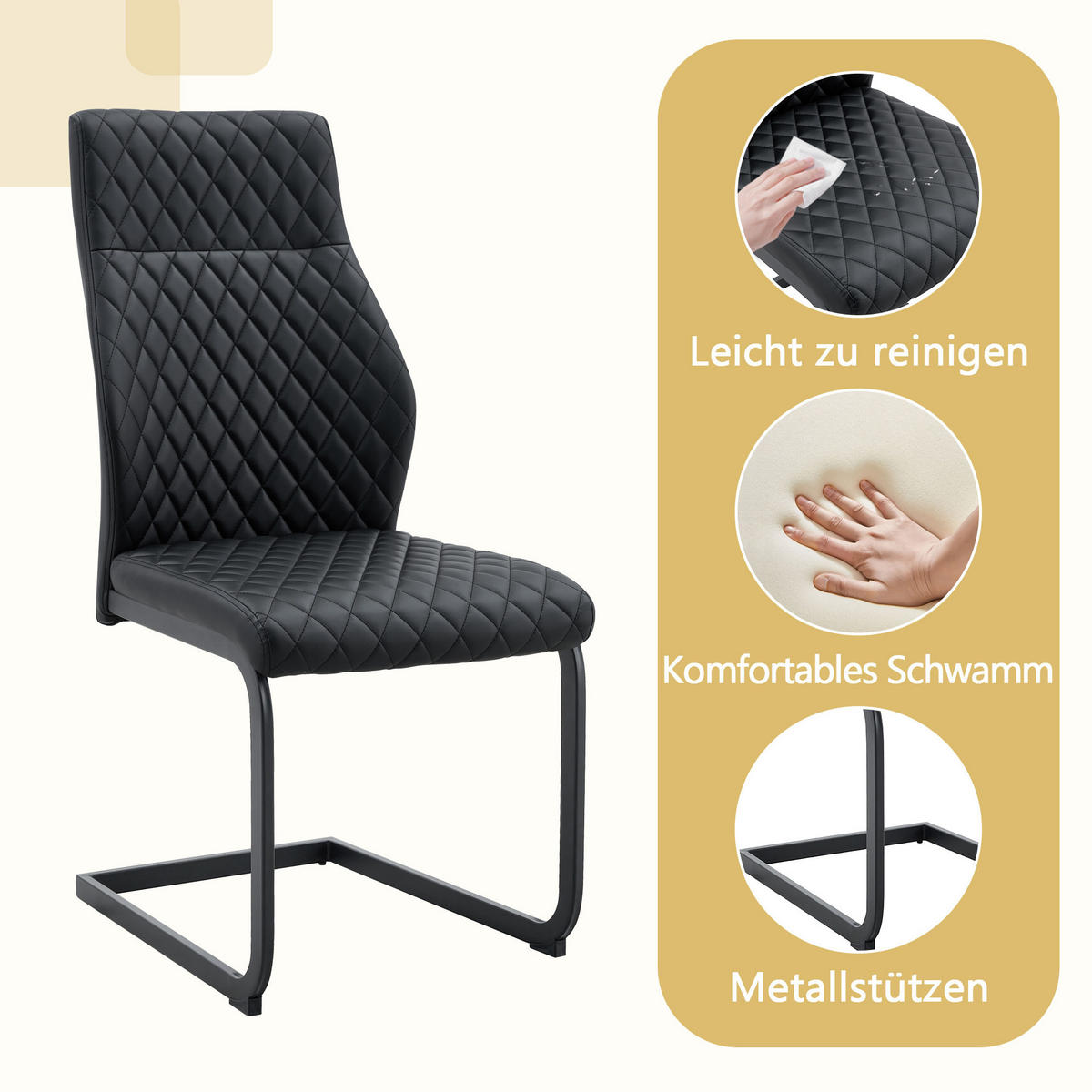 ESSTISCH-SET 4er-Set rund 107 cm Schwarz MDF Metall - Schwarz, Metall (107/75/107cm) - Meubliv