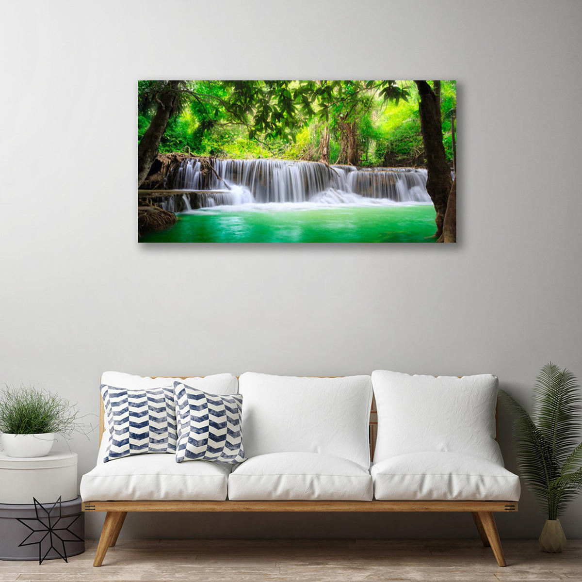 LEINWANDBILD 100x50 cm Wasserfall im Wald - Blau/Grün, Textil (100/4cm) - TULUP