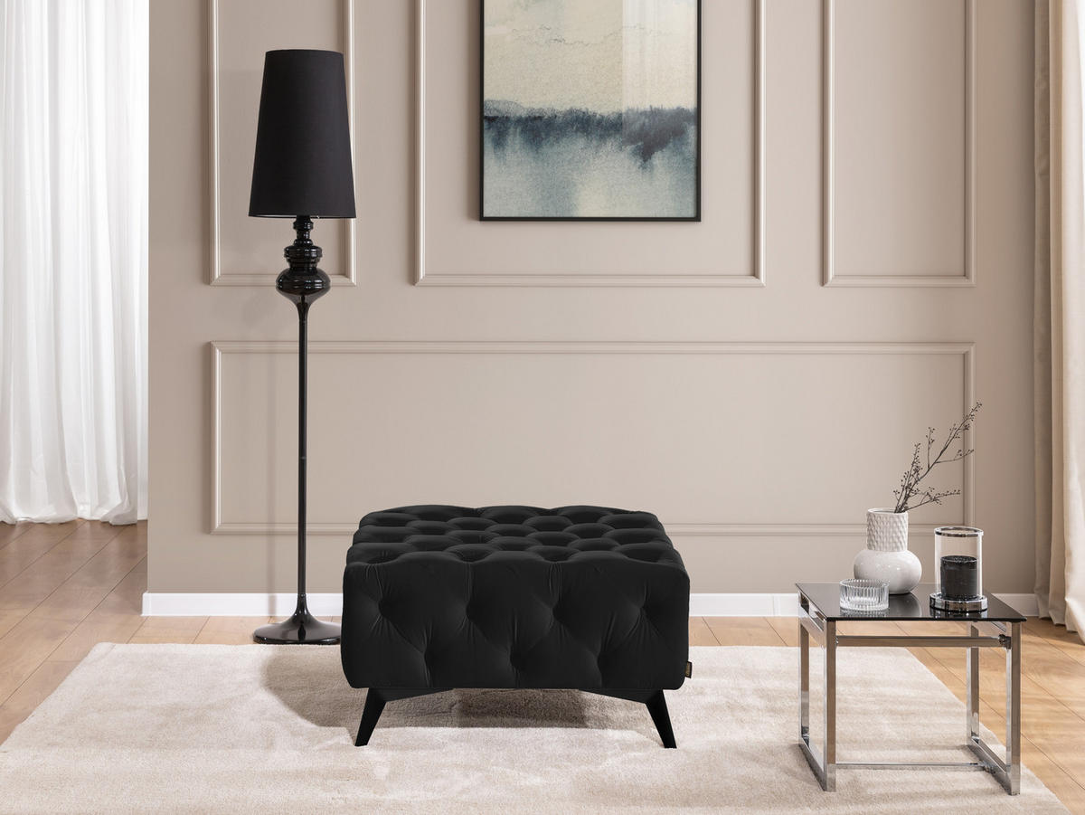 HOCKER Chesterfield Whitby Schwarz Samt mit schwarzen Füßen - Schwarz, Holz/Textil (80/45/80cm) - S-Style Möbel