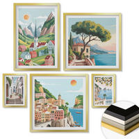 WANDBILDER 5er Set - 50x50 cm & 20x30 cm & 40x60 cm Goldrahmen - Löwenzahn-Wassertropfen - Goldfarben, Kunststoff (40/60cm) - ArtPrintCave
