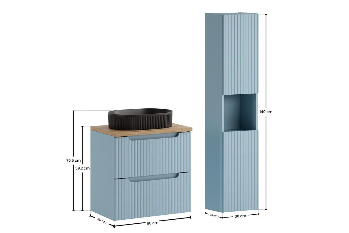 BADMÖBEL-SET 4 Teile Nova Denim N BM372 in Denim - Dunkelblau, Holz (60/140/40cm)