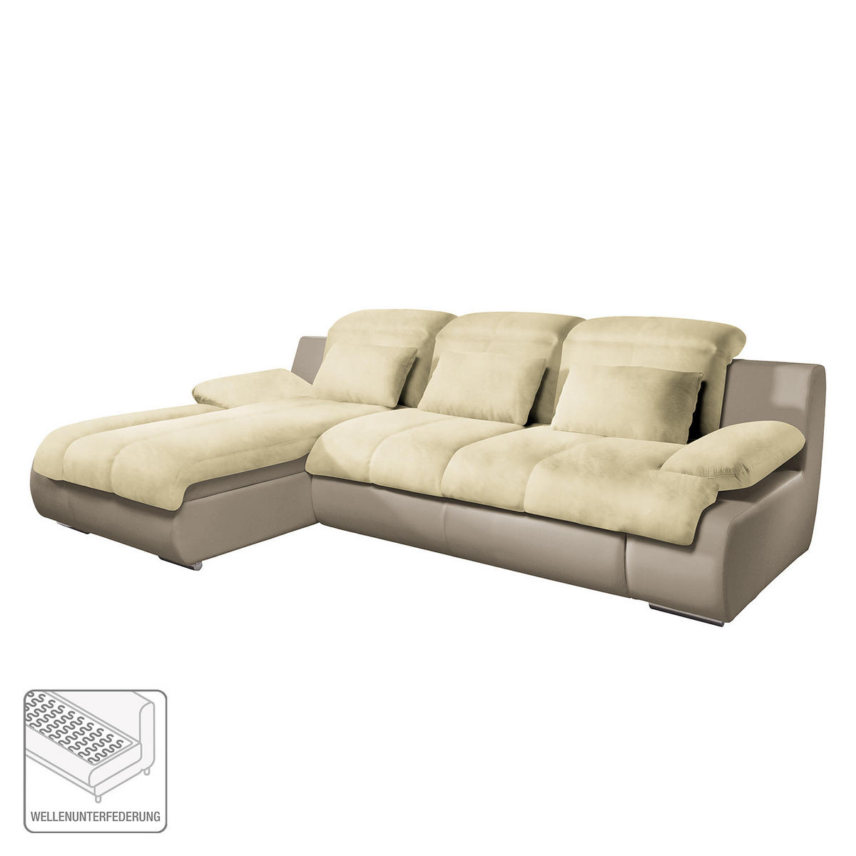 ECKSOFA mit Schlaffunktion - Kunstleder / Mikrofaser - Sandfarben/Beige, Kunststoff/Textil (260/184cm) - home24
