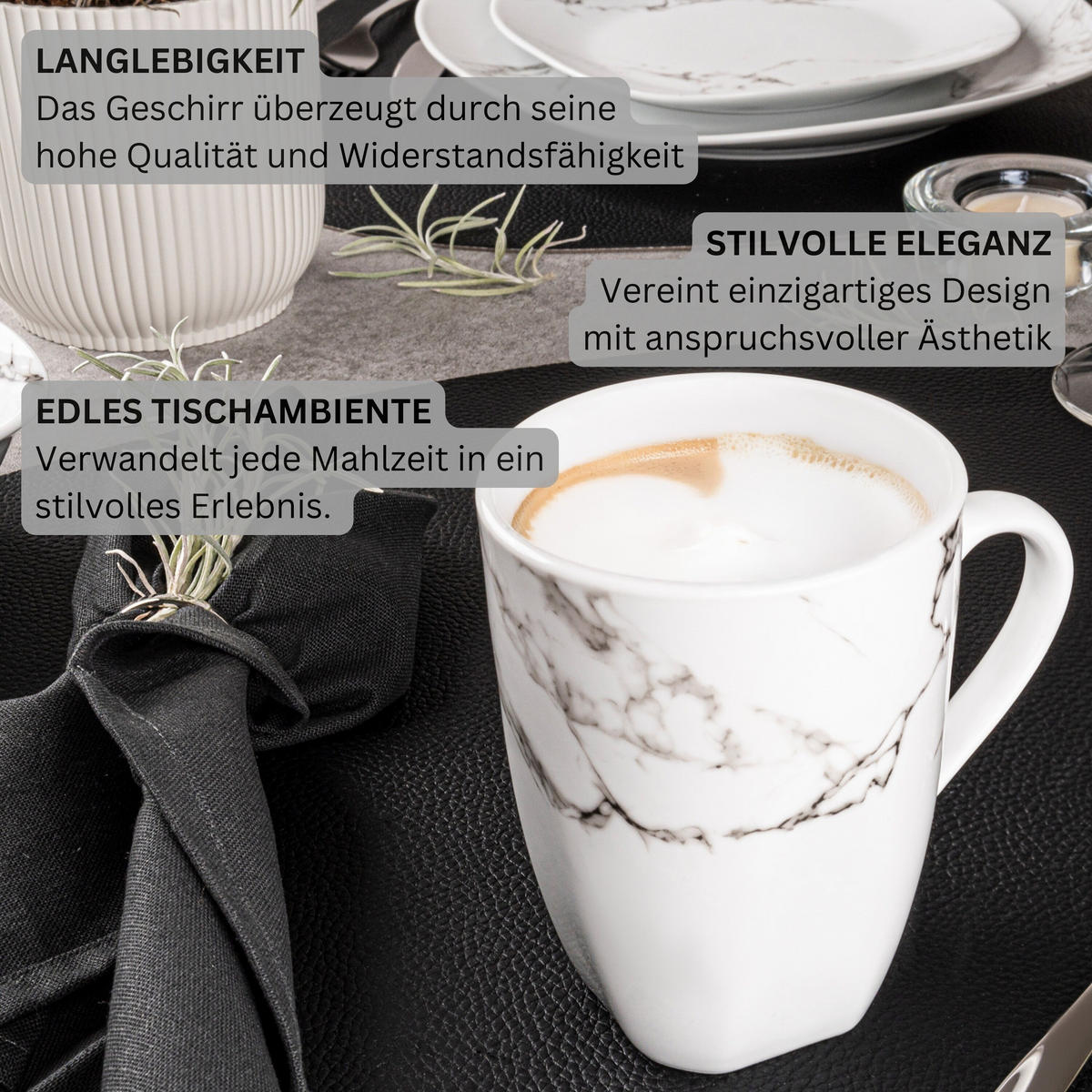 KAFFEEBECHER BILGOLA MARMOR DESIGN - 6 teilig aus Porzellan - Weiß, Keramik (0.35L) - Sänger