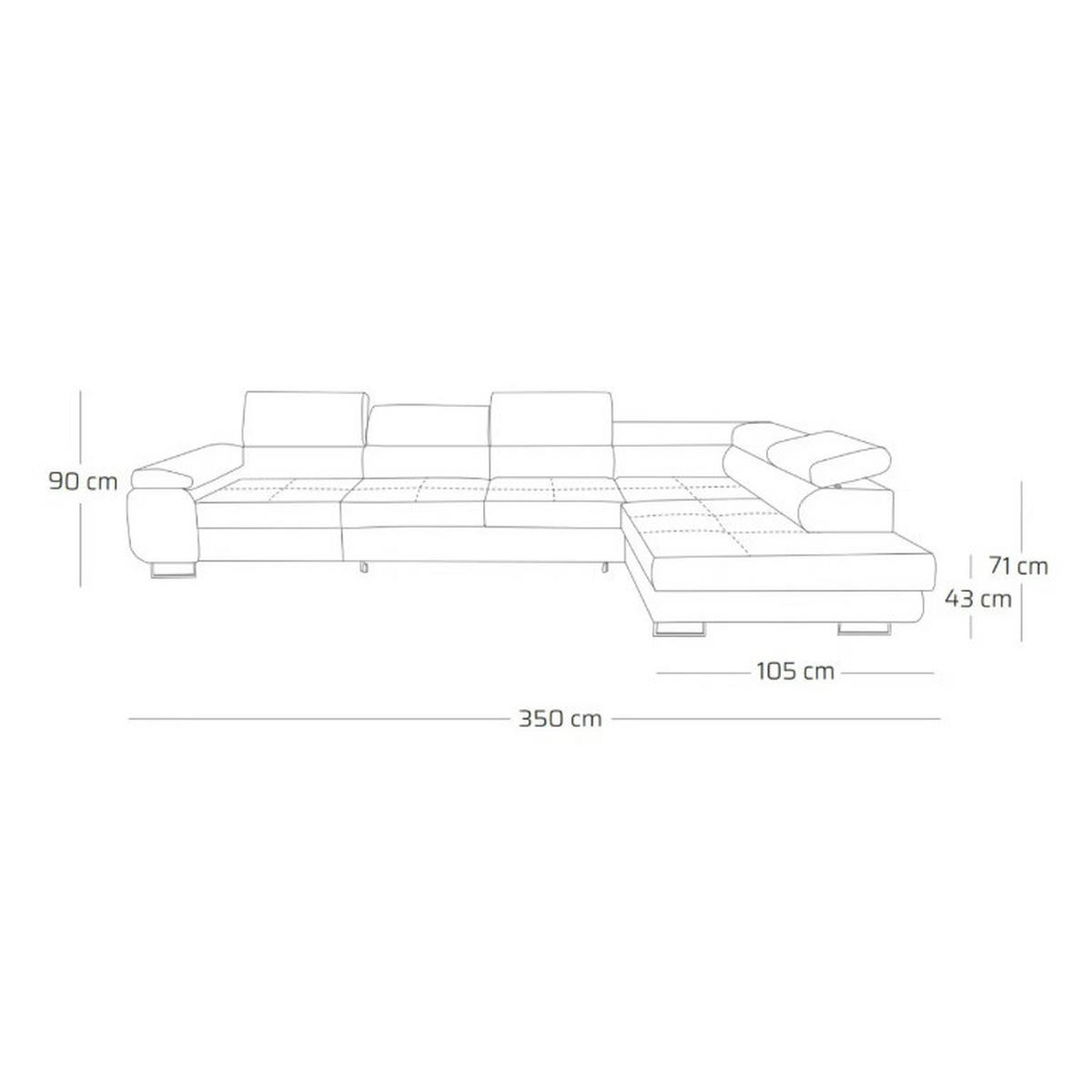 ECKSOFA WILD MAXI L Rechts mit Schlaffunktion 125x195 Velours Gold - Chromfarben/Goldfarben, Holz/Textil (203/350cm) - Muffo
