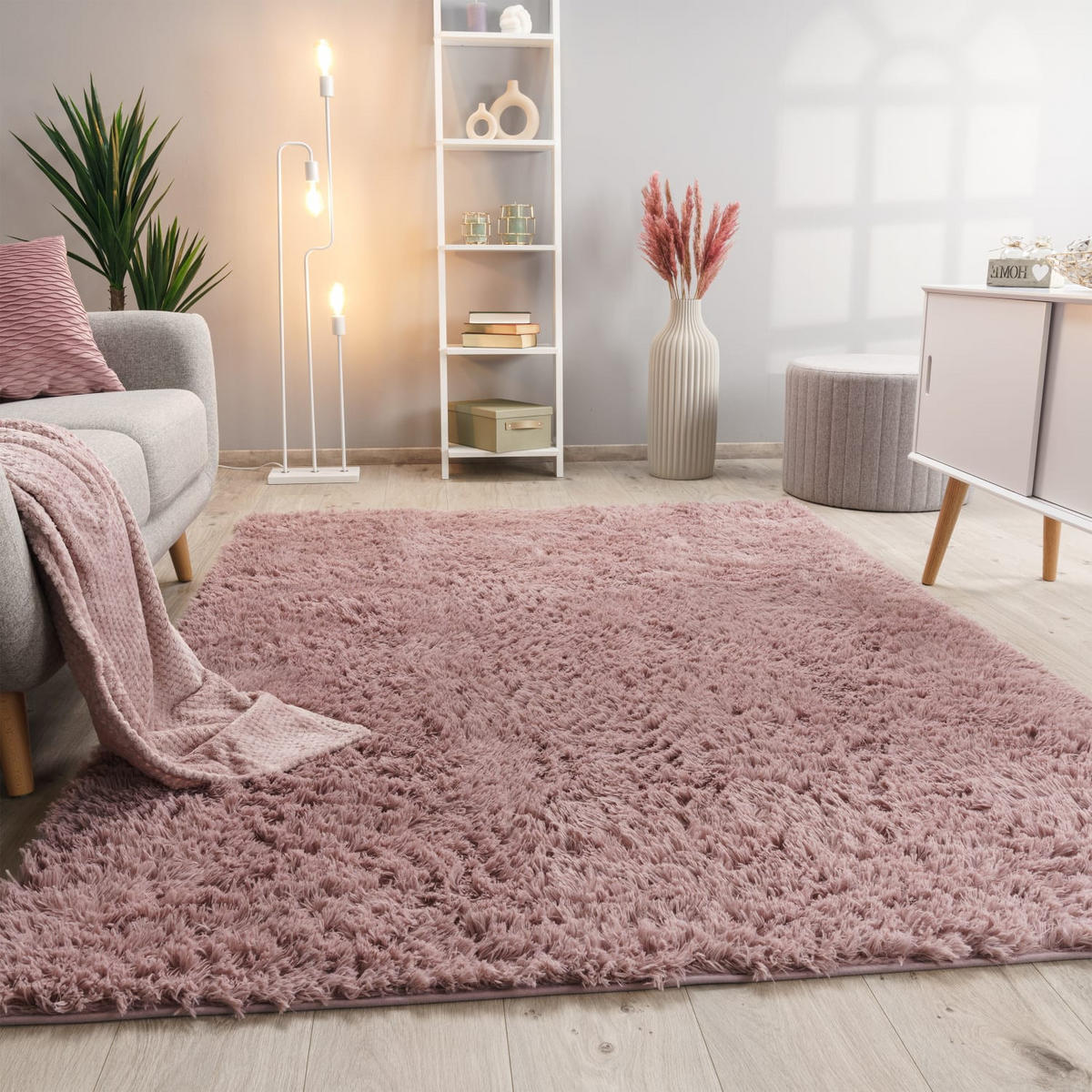 TEPPICH Hochflor Shaggy waschbar Unifarben Schlafzimmer schmutzabweisend Rosa Rechteckig 80x150 - Rosa, Textil (80/150cm) - KADIMA DESIGN