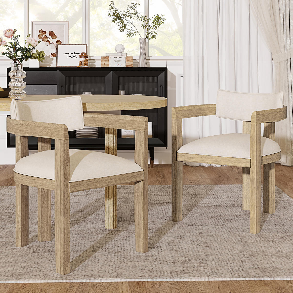ESSZIMMERSTÜHLE 4er Holz Leinen modern Naturfarbe - Naturfarben, Naturmaterialien (60.5/78.5/57.5cm) - FLIEKS