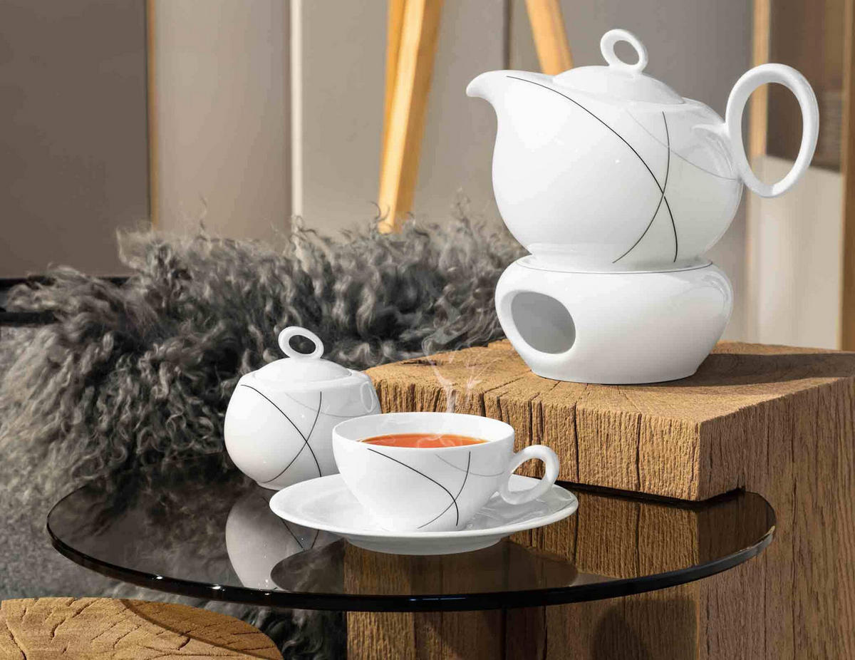TEETASSEN Trio Highline weiß-grau 0,21 l 6er Set - Weiß/Grau, Keramik (0.21L) - Seltmann Weiden