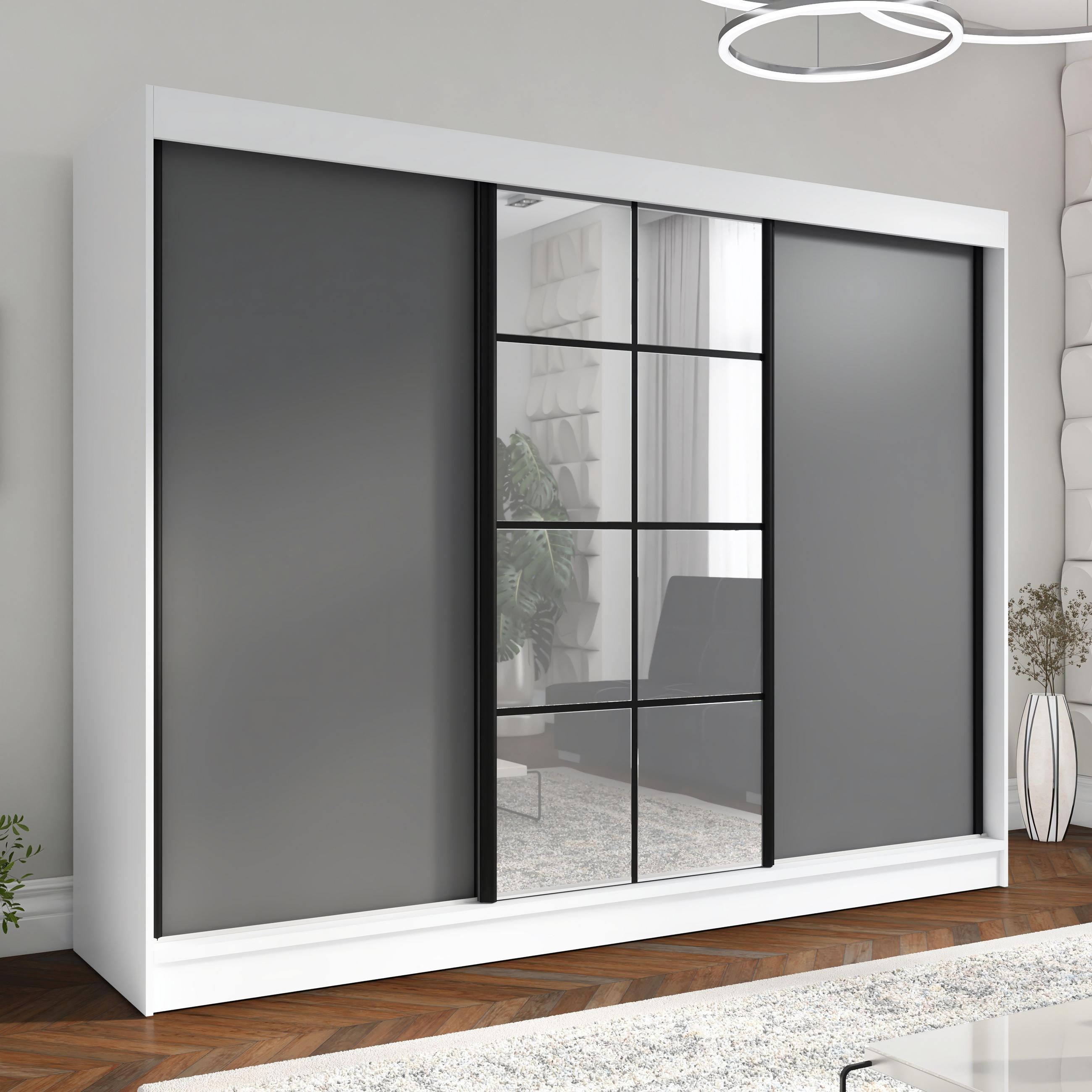 SCHWEBETÜRENSCHRANK 200 CM ORAVELLE Farbe: Weiß / Graphit - Graphitfarben/Weiß, Holzwerkstoff (200/215/59.5cm) - A&J MöbelLand