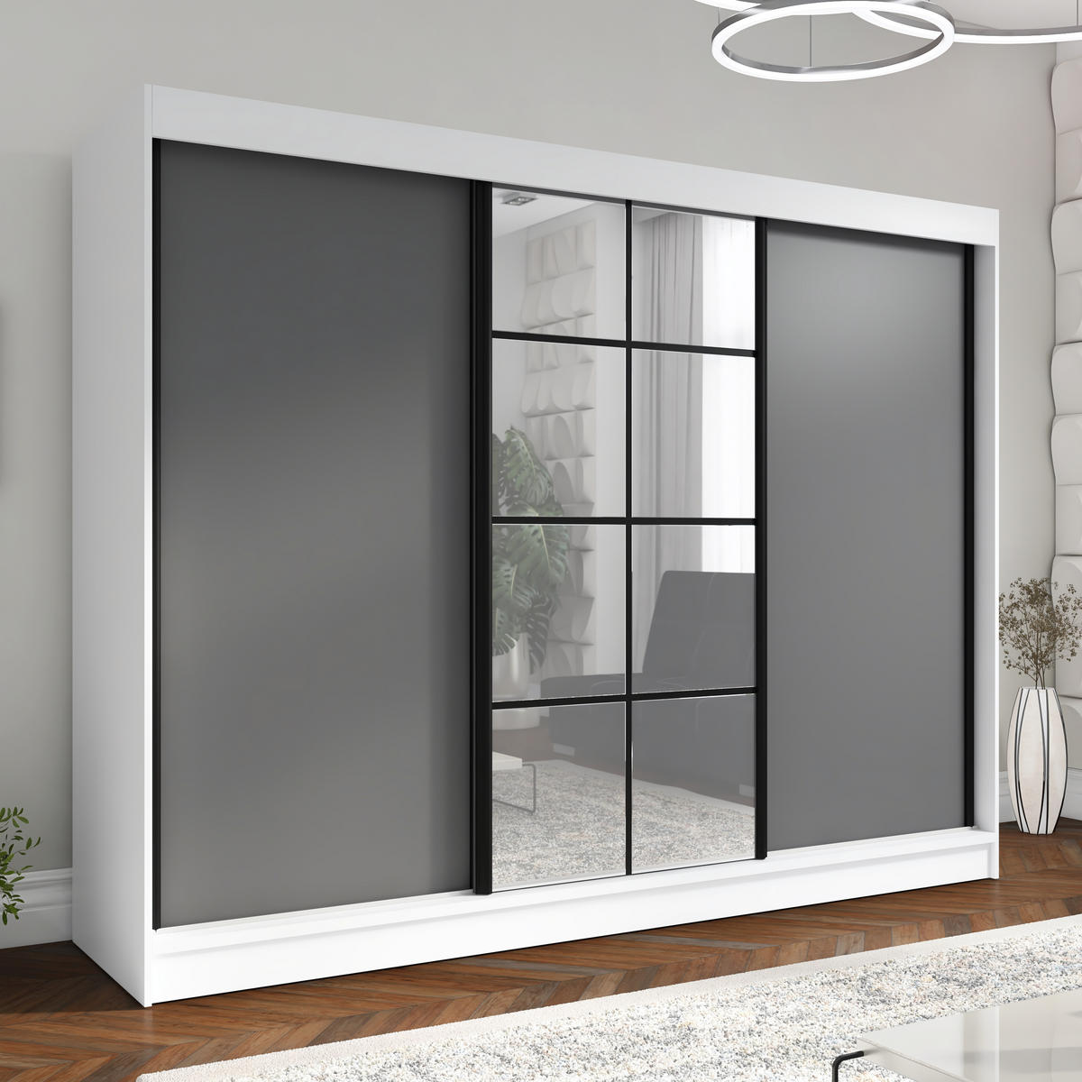 SCHWEBETÜRENSCHRANK 200 CM ORAVELLE Farbe: Weiß / Graphit - Graphitfarben/Weiß, Holzwerkstoff (200/215/59.5cm) - A&J MöbelLand