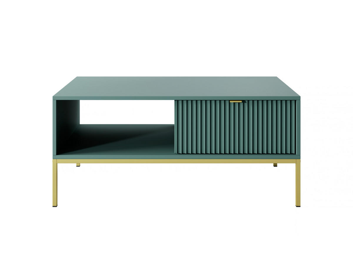GRÜNER Moderner Geriffelter Couchtisch KIOTO Ł2SZ (Gold Gestell, Vollauszug) - Kaschmir/Goldfarben, Holz/Holzwerkstoff (68/104/46cm) - Ravio