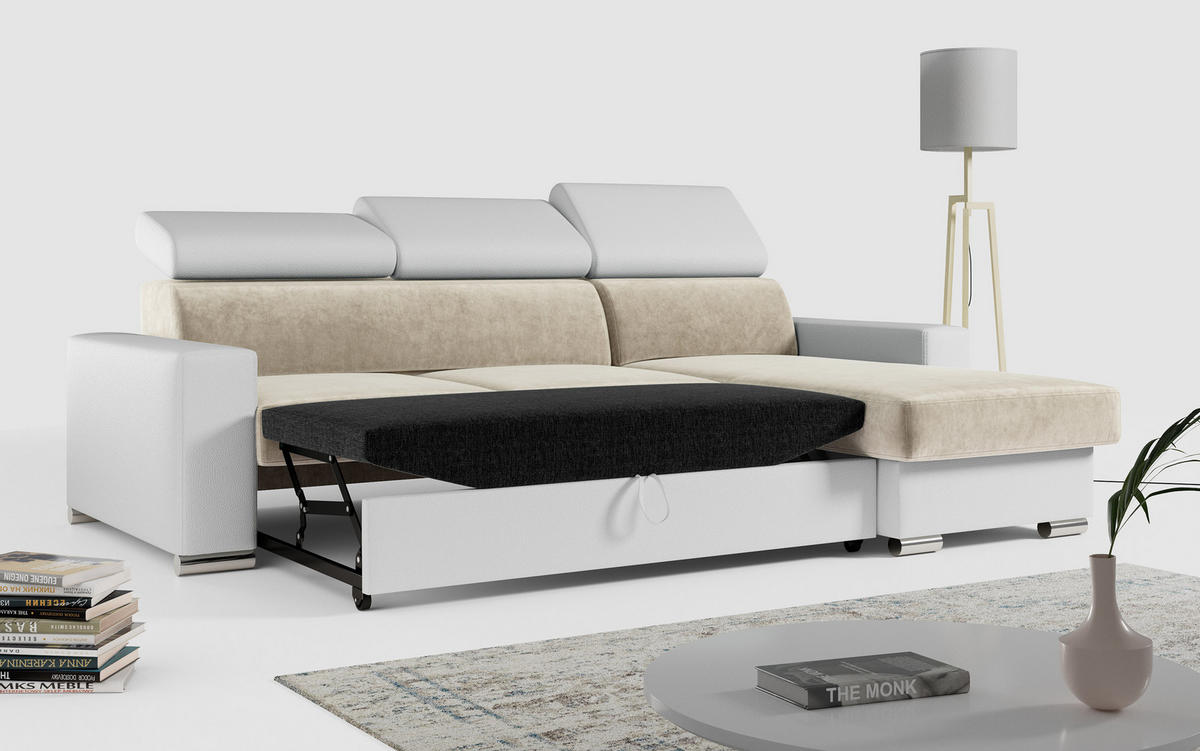 ECKSOFA FOX-L Beige/Weiß - Beige/Silberfarben, Kunststoff/Textil (242/168cm) - MKS