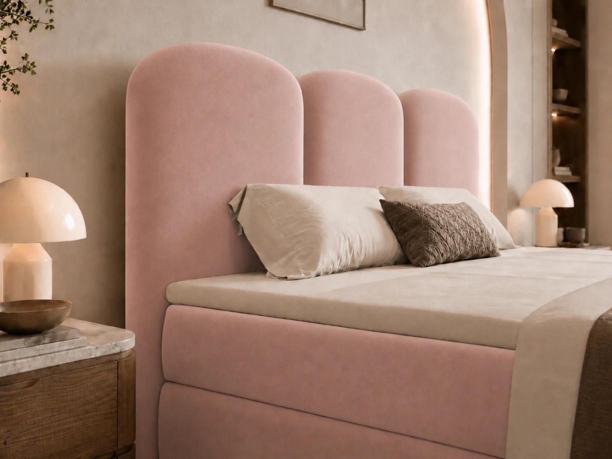 BOXBETT ROYAL 120x200 cm in Rosa, Bettkasten, Topper, Velvet-Stoff - Pink, Holz/Textil (120/200cm) - EMLAR Home
