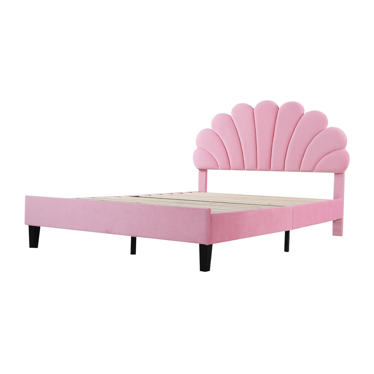POLSTERBETT 140x200 Rosa Samt Blumen Kopfteil - Pink, Textil (140/200cm) - FLIEKS