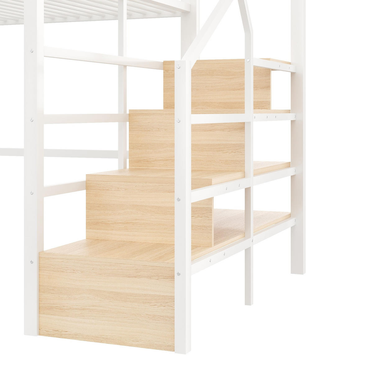HOCHBETT 140/200 cm, Weiß mit LED-Lichtleiste und Stauraumtreppe - Weiß, Metall (140/200cm) - MIVRAY