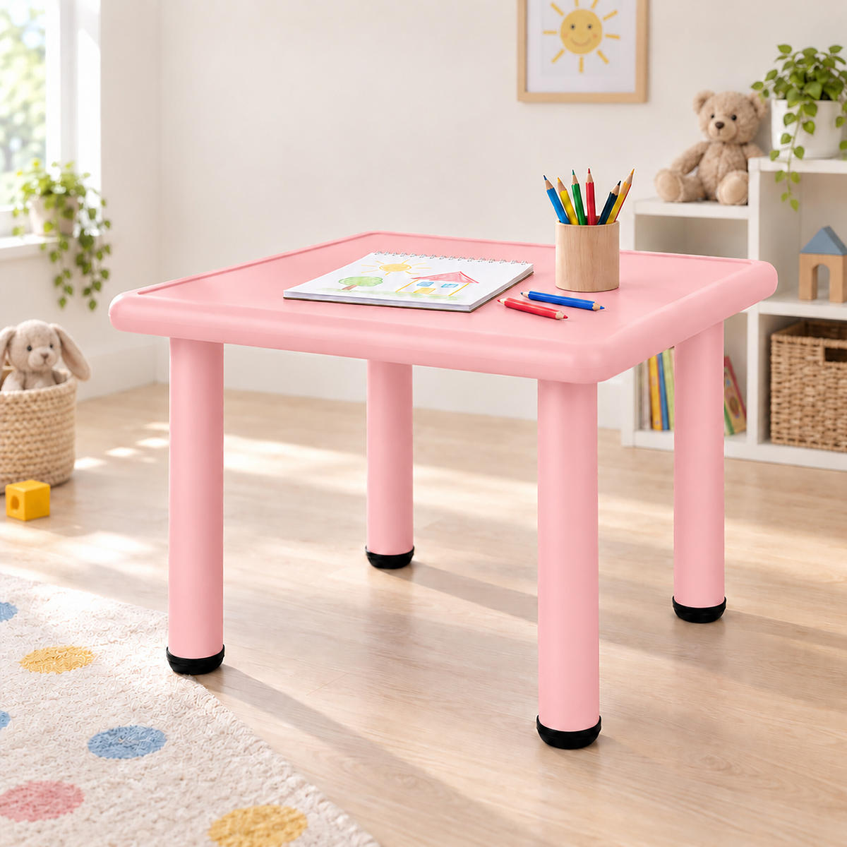 MASA Roz pentru copii interior exterior plastic aluminiu 52x62 cm - roz aprins, material plastic/metal (62/52/62cm) - Relaxdays