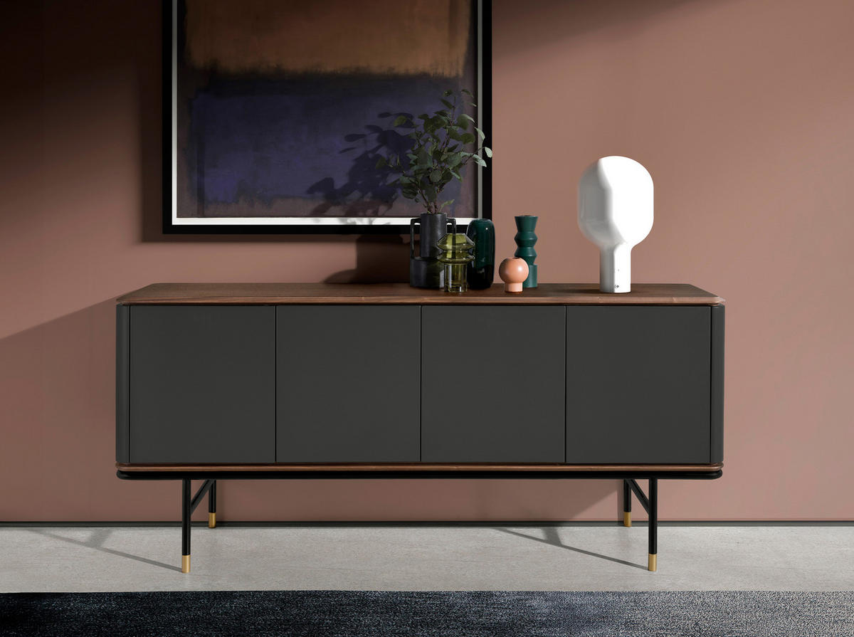 SIDEBOARD Rechteckig Dunkelgrau Walnuss Gold 180/45/79 - Dunkelgrau, Holzwerkstoff (180/79/45cm) - ANGEL CERDA