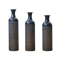 BODENVASE 3-tlg Set 50-83cm Metall Standvase Rillenmuster schwarz matt Deko - Schwarz, Metall (92cm) - Raelunyi