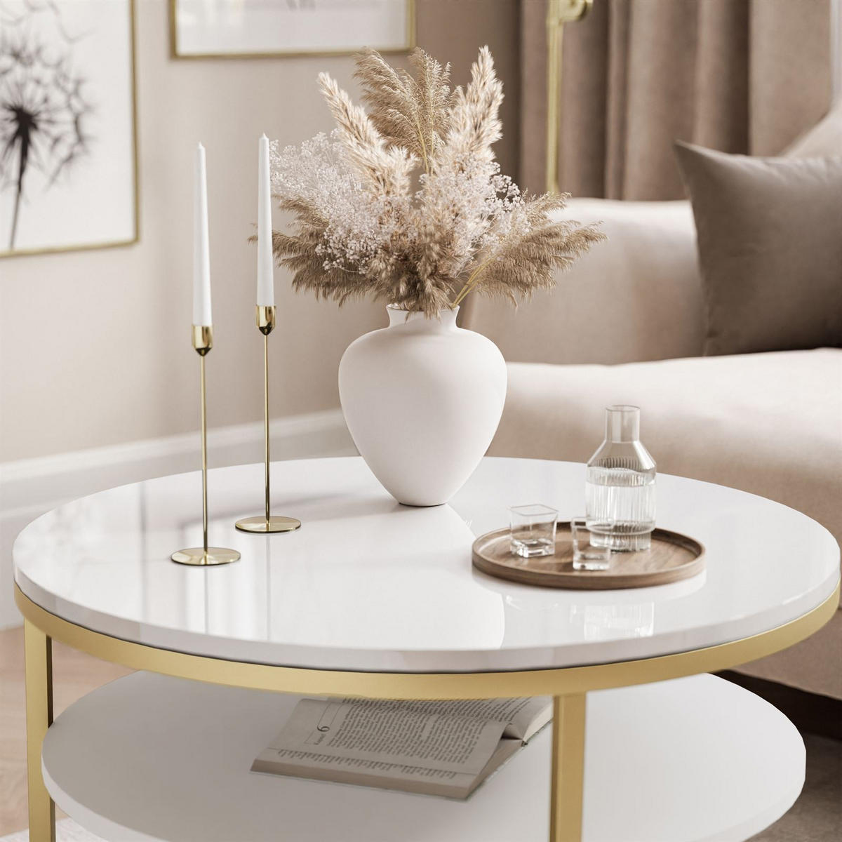 COUCHTISCH CIRI SLIM mit Regal Hochglanz - Goldfarben, Holzwerkstoff (60/60/42cm) - Lookway