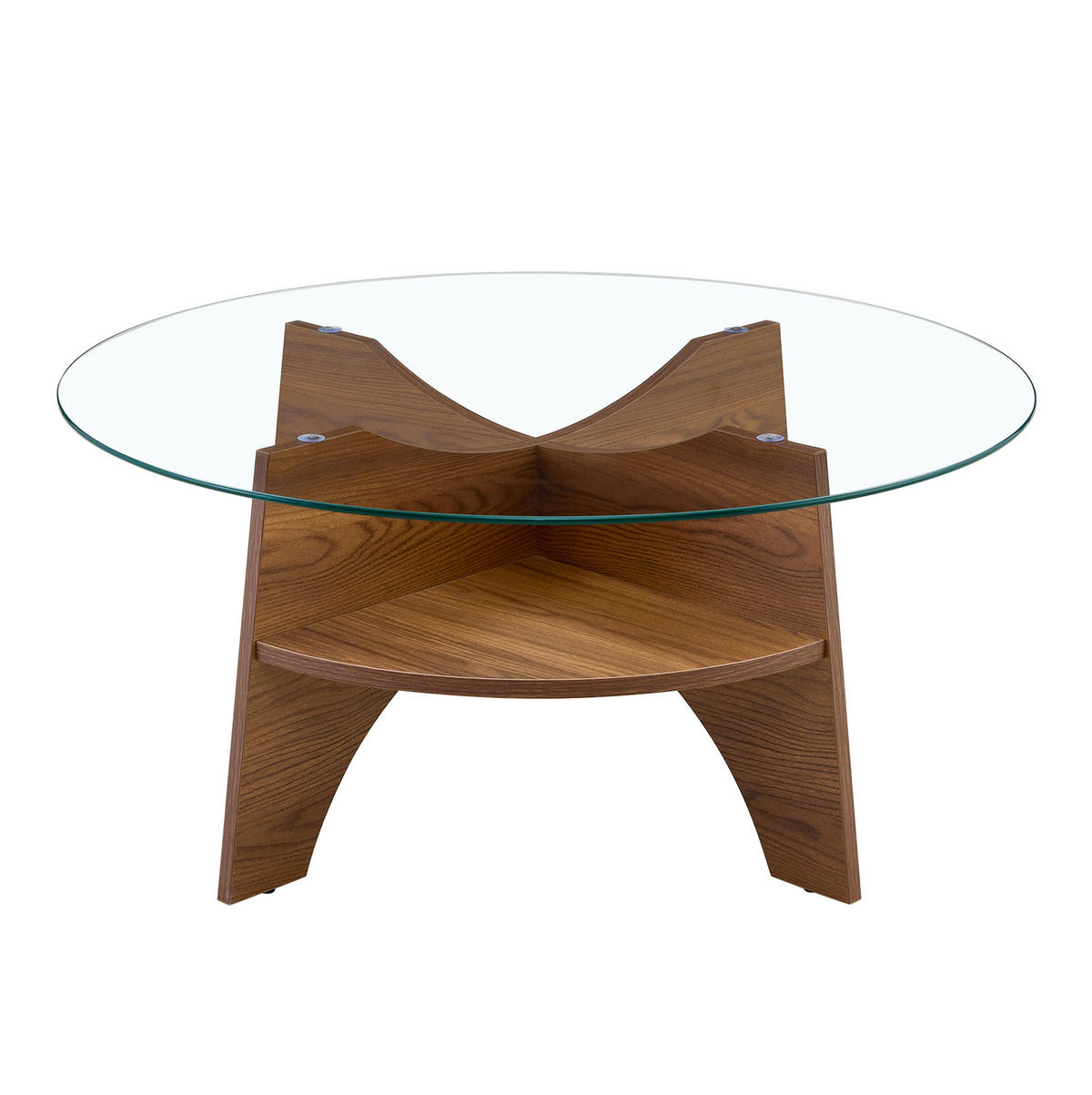 BEISTELLTISCH 80/36 cm aus Glas in Transparent/Walnuss mit fächerförmigem Gestell - Walnussfarben, Holzwerkstoff (80/80/36cm) - Flora Grace