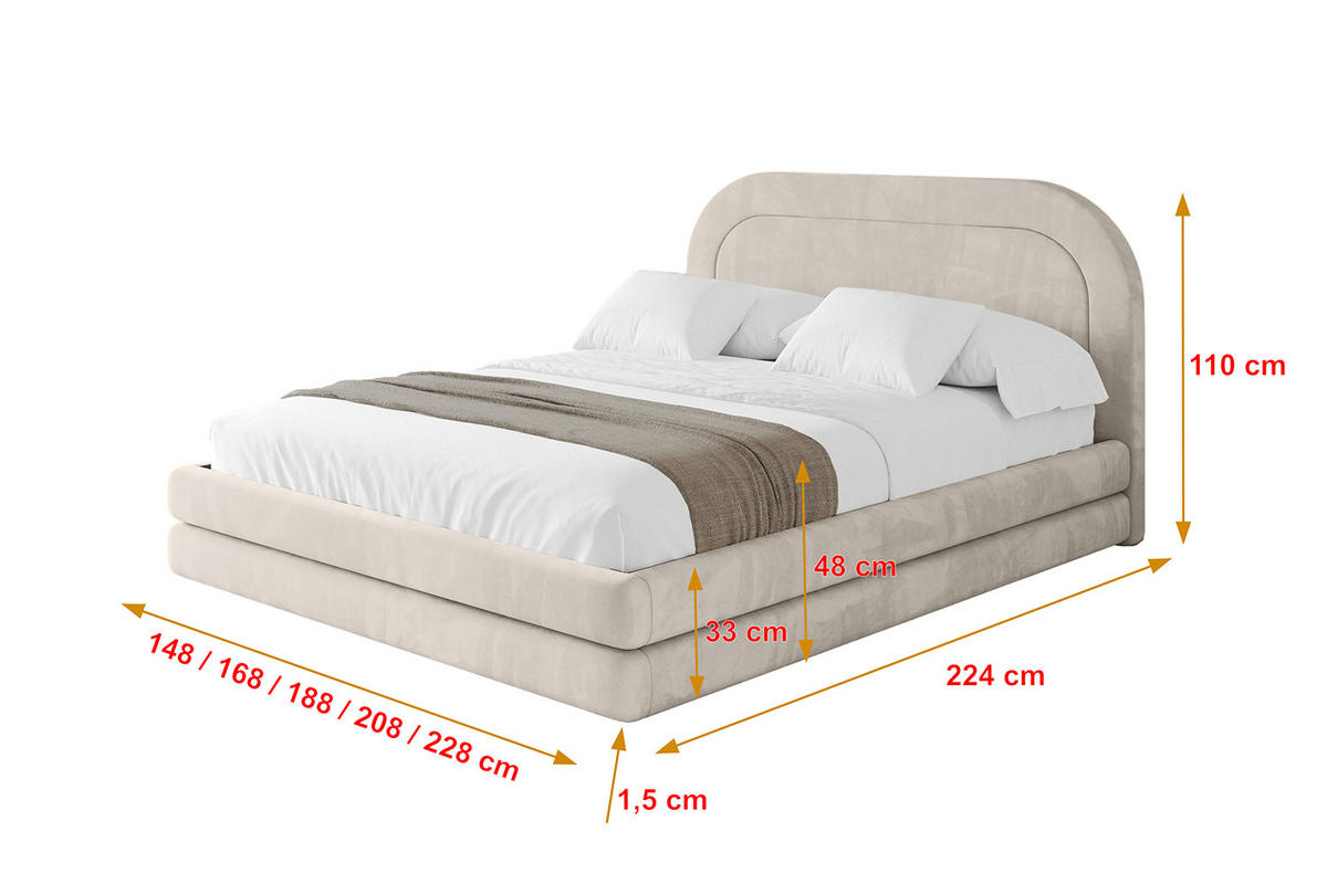 POLSTERBETT mit Bettkasten und Lattenrost, Boxbett ohne Matratze - LERIS 180x200 Beige - Beige, Holzwerkstoff/Textil (180/200cm) - ALTDECOR