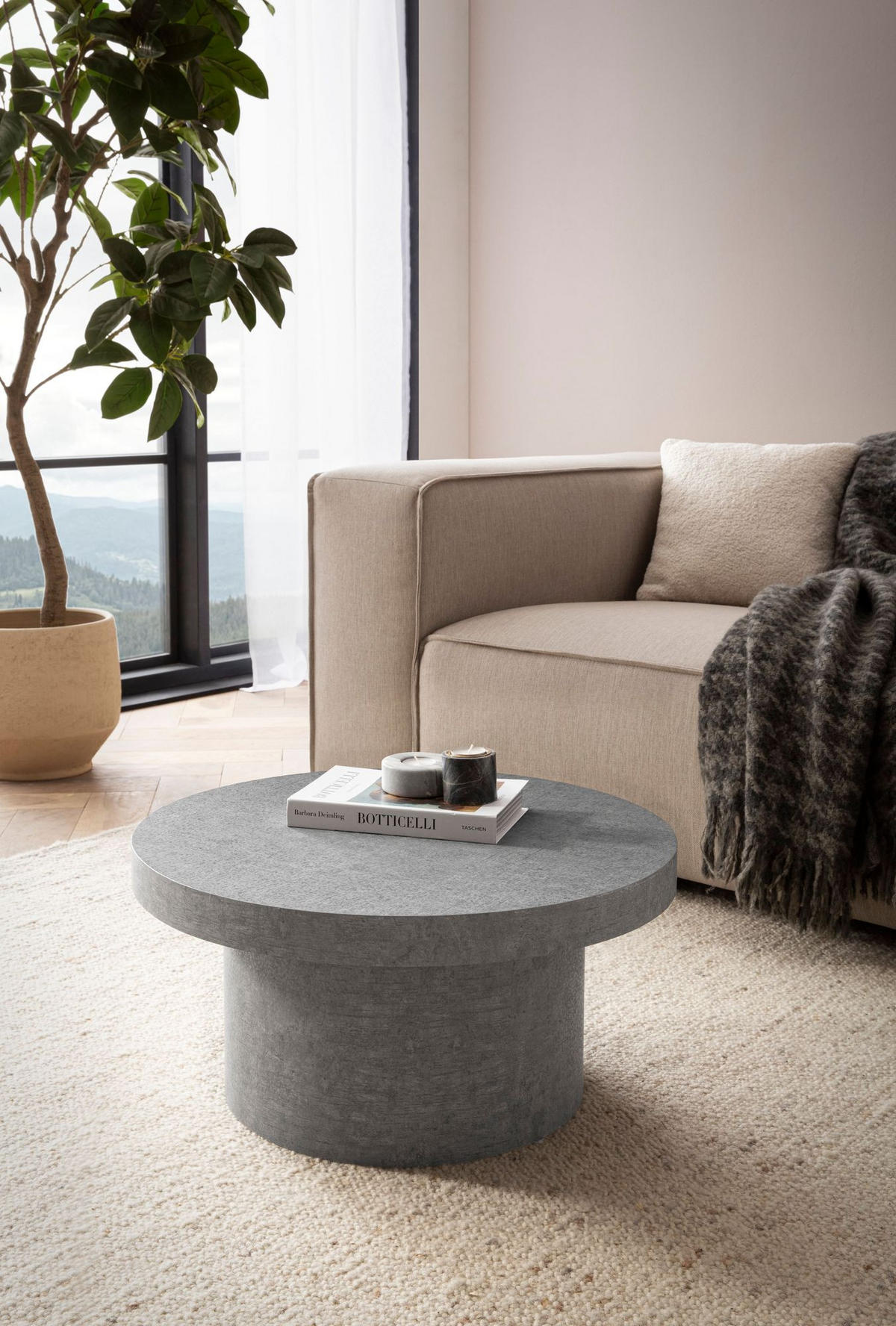 COUCHTISCH rund in Stein-Optik – moderner Look in Grau, Grau 60x60x30 cm - Grau, Holzwerkstoff (60/60/30cm) - KADIMA DESIGN