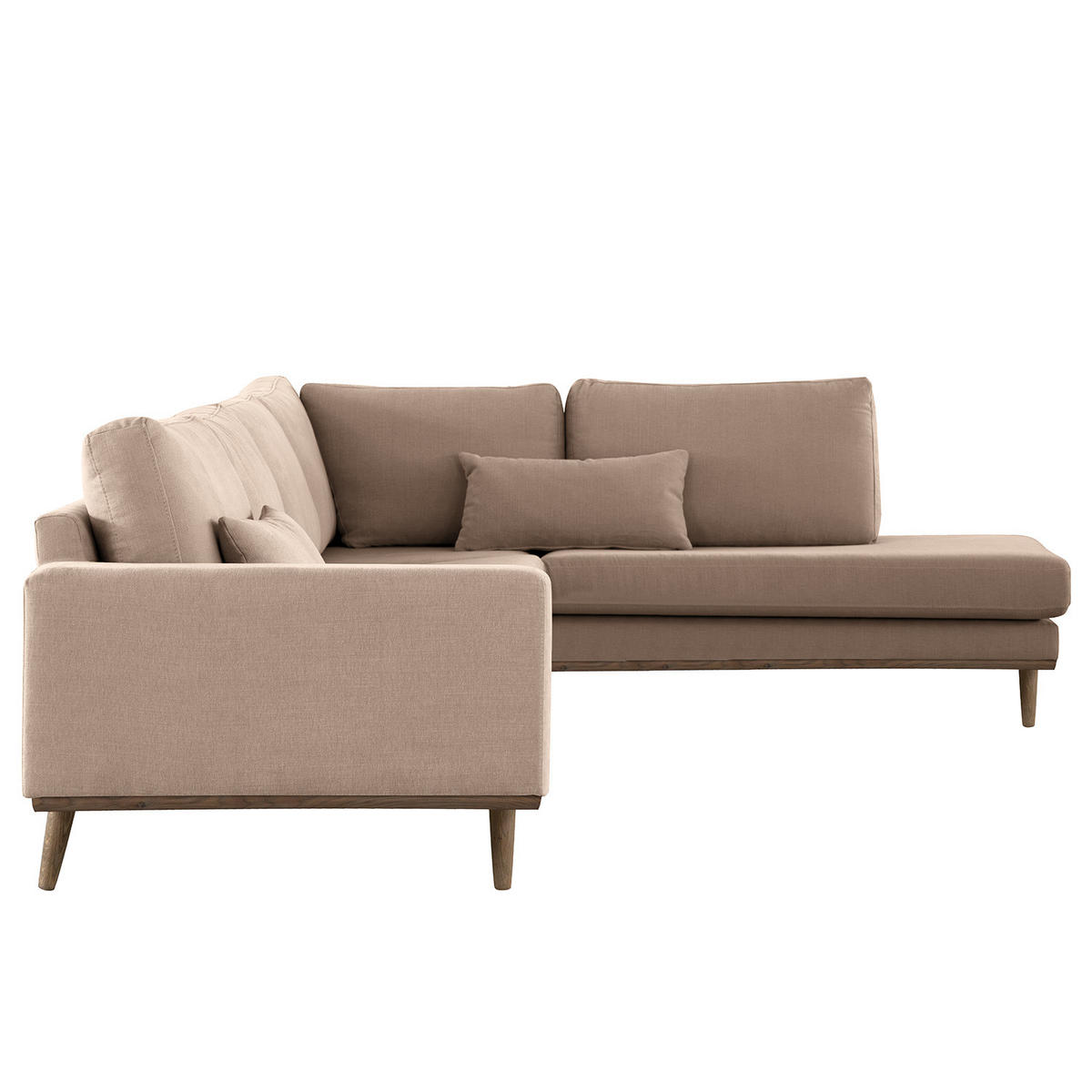 ECKSOFA mit Ottomane - Taupe/Eichefarben, Naturmaterialien/Eichenholz (287/219cm) - home24