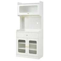 KÜCHENSCHRANK 80/180/40 cm, Holzwerkstoff, Weiß, MIT LED-BELEUCHTUNG, MIT RIFFELGLAS, für Esszimmer und Küche - Weiß, Holzwerkstoff (40/180/80cm) - Rolipo