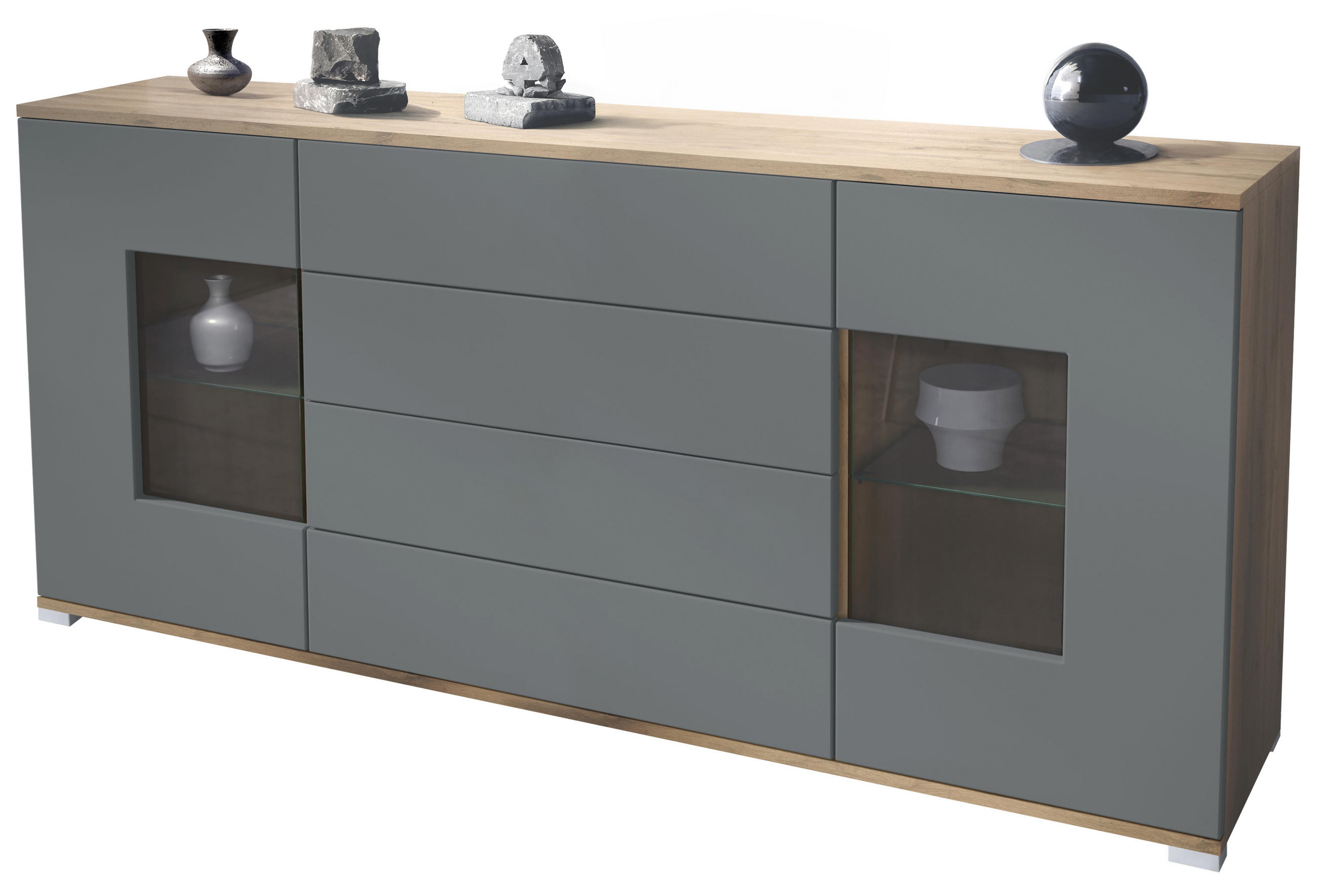 SIDEBOARD Grömitz Graphit Seidenmatt - Graphitfarben, Holzwerkstoff (166.5/75.5/35cm) - Vladon