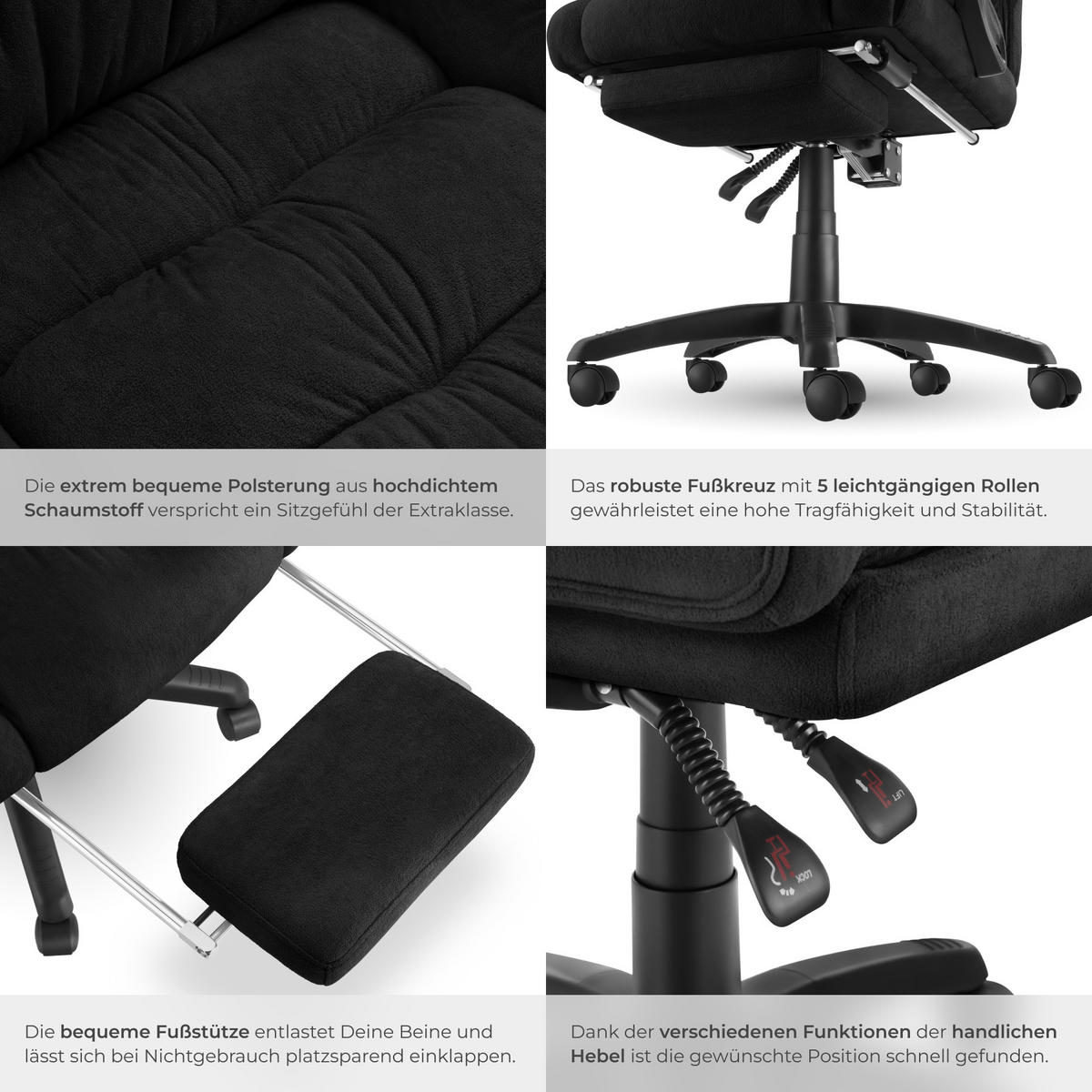 BÜROSTUHL Jillien,Belastbarkeit 120 kg,schwarz - Schwarz, Kunststoff (64/115/118cm) - tectake