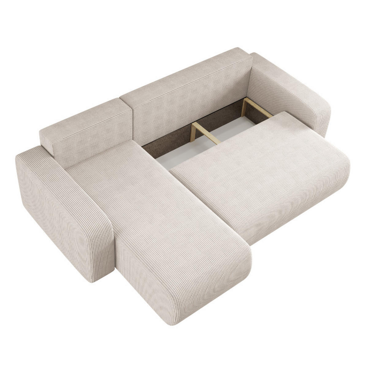 ECKSOFA L-FORM Schlaffunktion Und Bettkasten Eckcouch MILANO L Stoff Dicker Cord Beige Links - Beige, Holz/Textil (142/244cm) - Kaiser Möbel