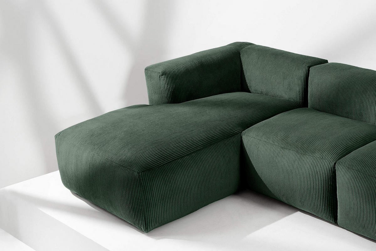 ECKMODULSOFA-LINKS BUFFO 6-Sitzer mit extrem weicher Sitzfläche, Kordstoff, dunkelgrün - Dunkelgrün, Textil (377/180cm) - KONSIMO®