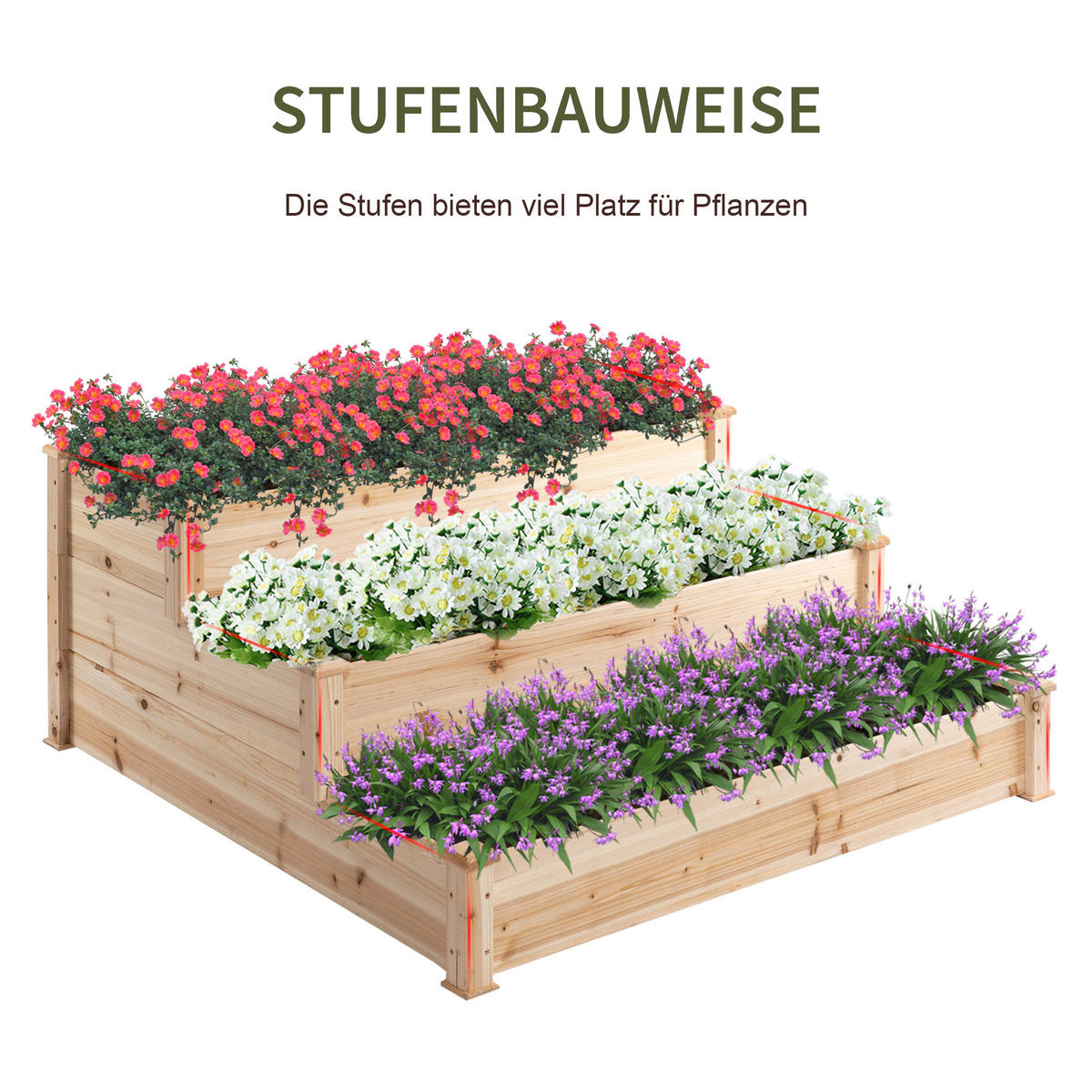 HOCHBEET, Naturfarben - Naturfarben, Holz (124/56/124cm) - Outsunny