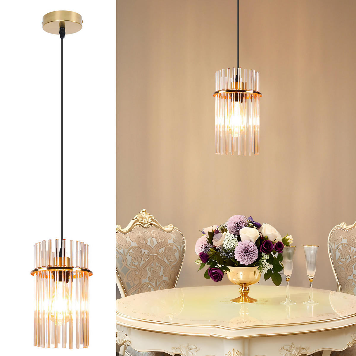 PENDELLEUCHTE Liora 16/10/150 cm - Goldfarben, Metall (16/10/150cm) - ZMH