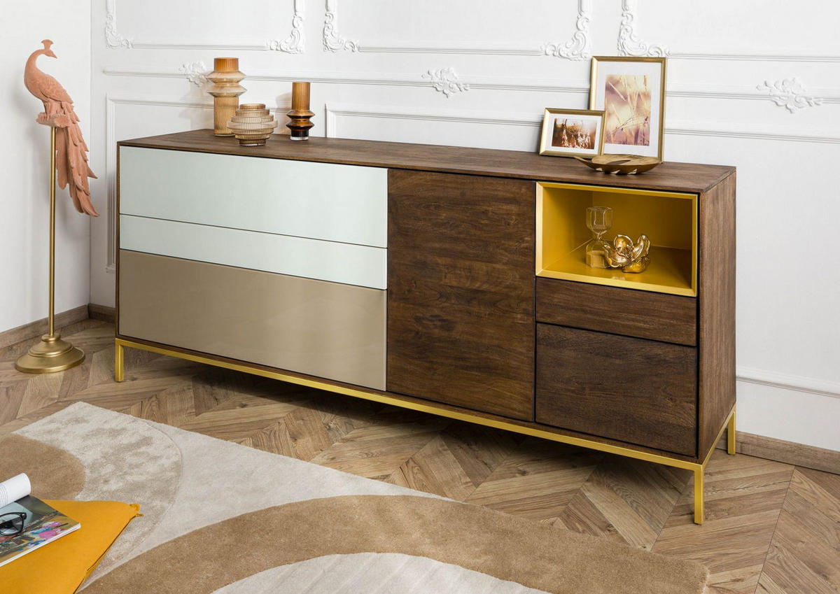 SIDEBOARD Mango 200x45x85 braun geölt CHICAGO #105 - Braun, Holz (200/85/45cm) - Massivmoebel24